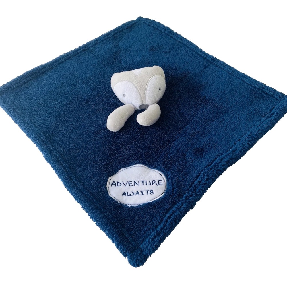 Baby Gear Lovey Adventure Awaits Security Blanket Blue Gray Fox Plush 15"